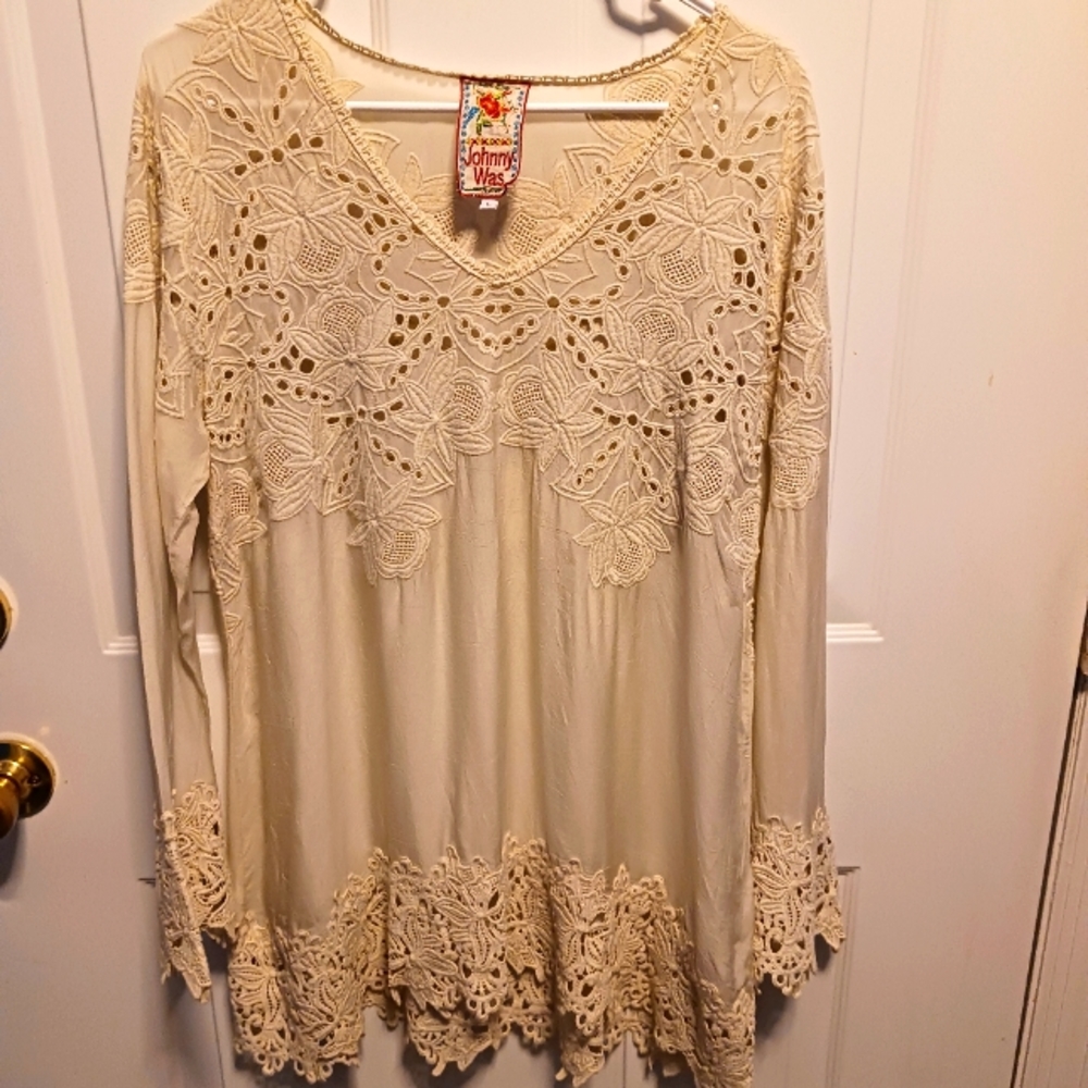 Johnny Was Top Womens Large Sheer Lace